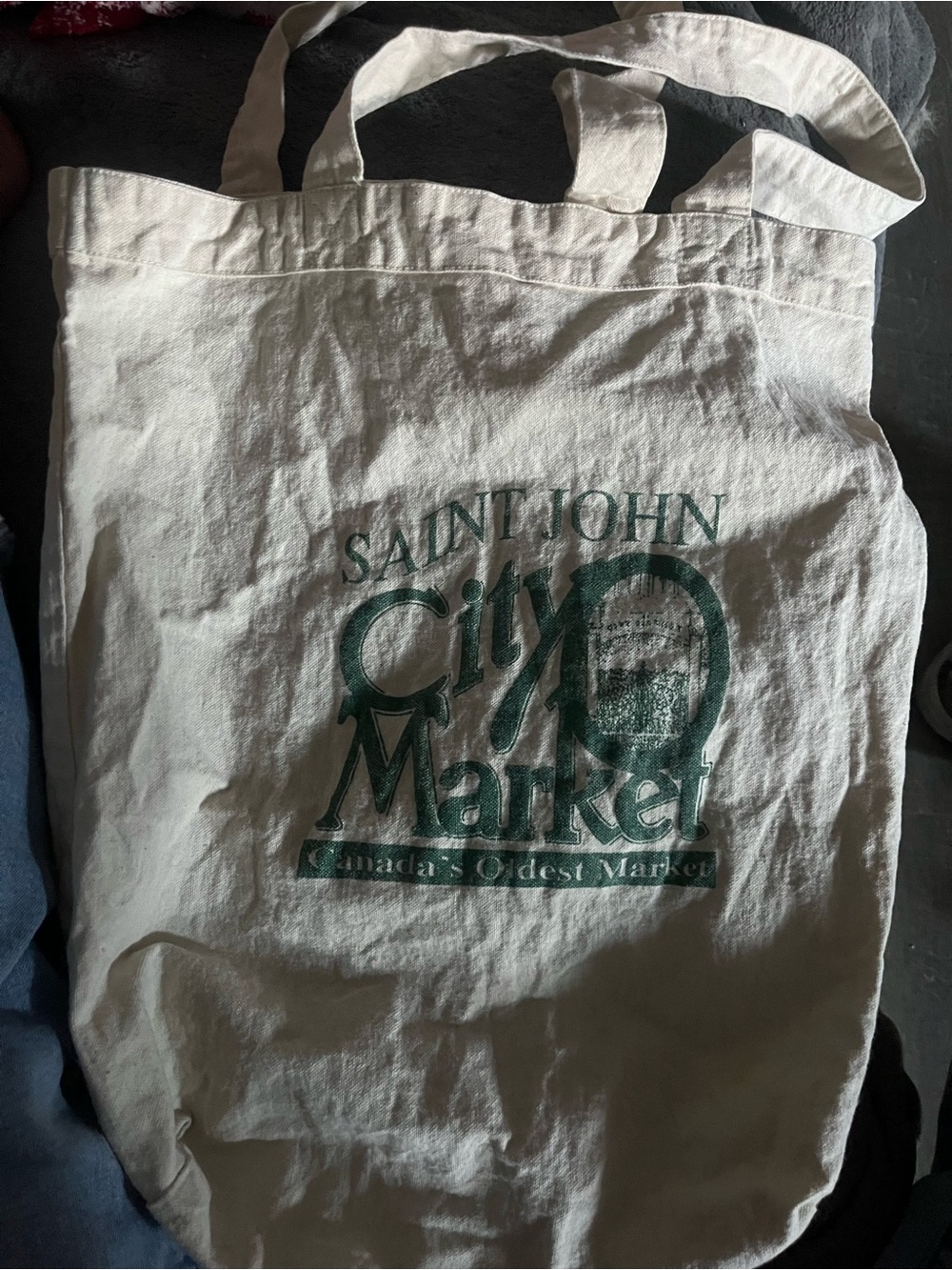 Canvas Tote Bag - White with Green Print